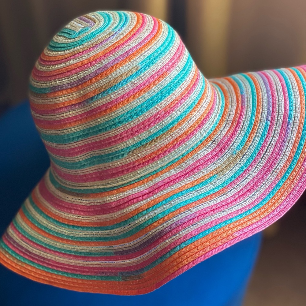 Colorful Wide Paper Brim Sun Hat - Picture 6 of 14